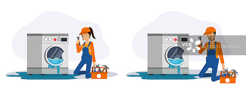 男女机械师前来检查汽车图片素材