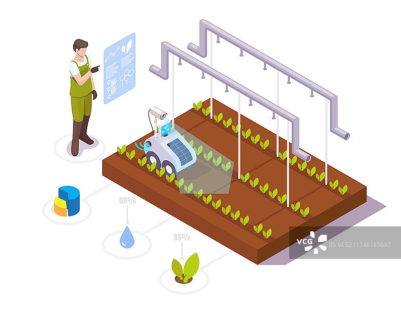 农民进行温室作物生长分析图片素材