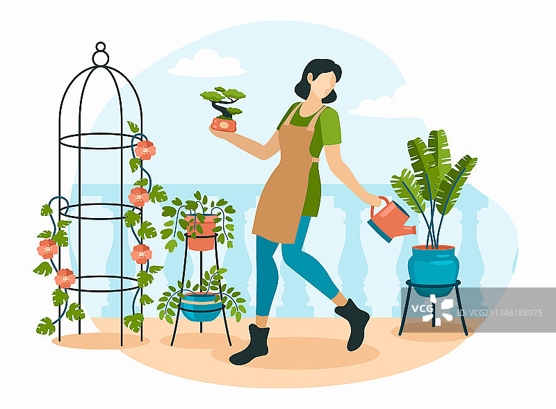 在家中照顾室内植物的女孩图片素材