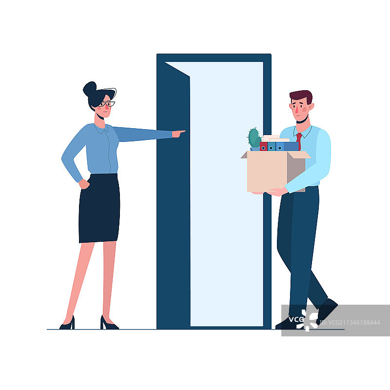 女老板解雇员工，男性失业图片素材