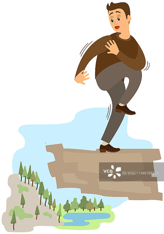 岩石上患有恐高症的男子图片素材