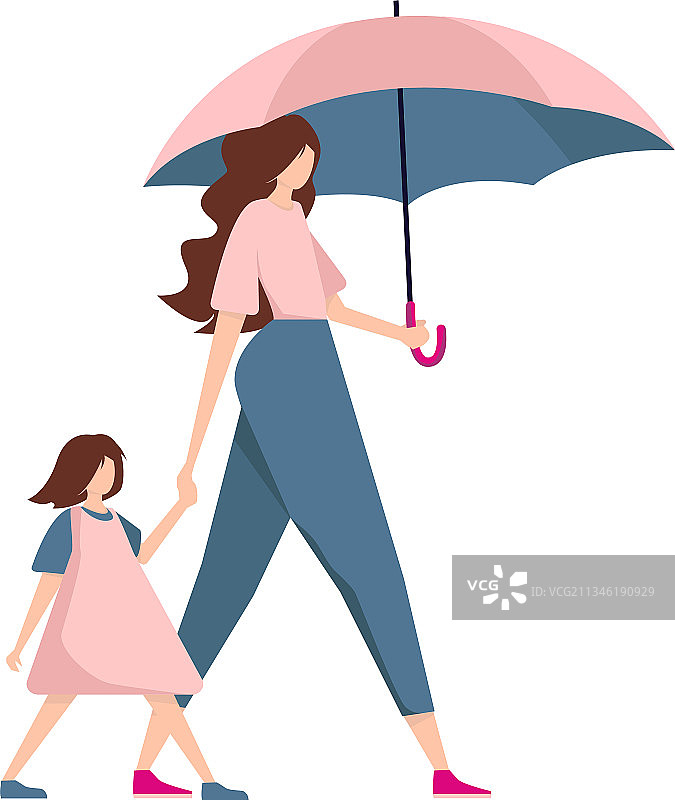 母亲和孩子在伞下图片素材