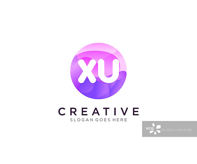 带有彩色圆圈模板的xu首字母标志图片素材
