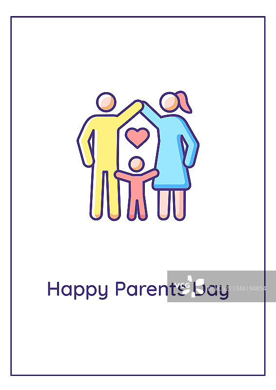 带有彩色图标的快乐父母节贺卡图片素材