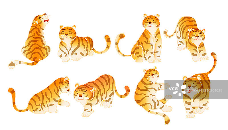 虎年老虎可爱矢量国潮插画图片素材