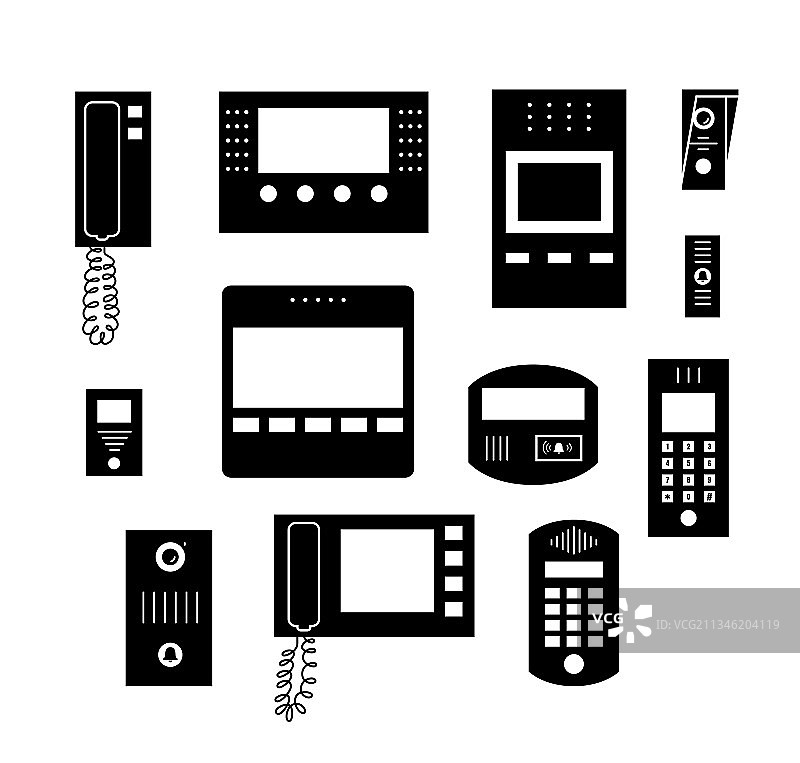 对讲设备黑色图标或符号集图片素材