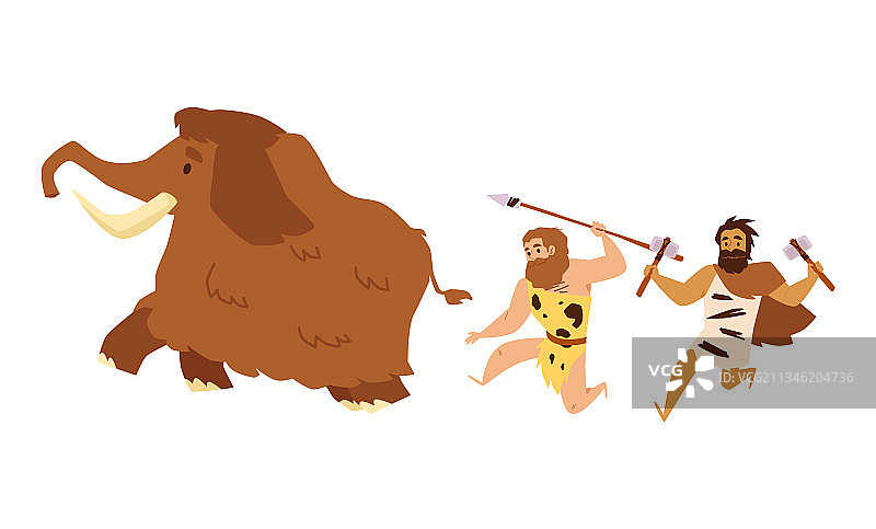 部落穴居人与原始石制武器图片素材