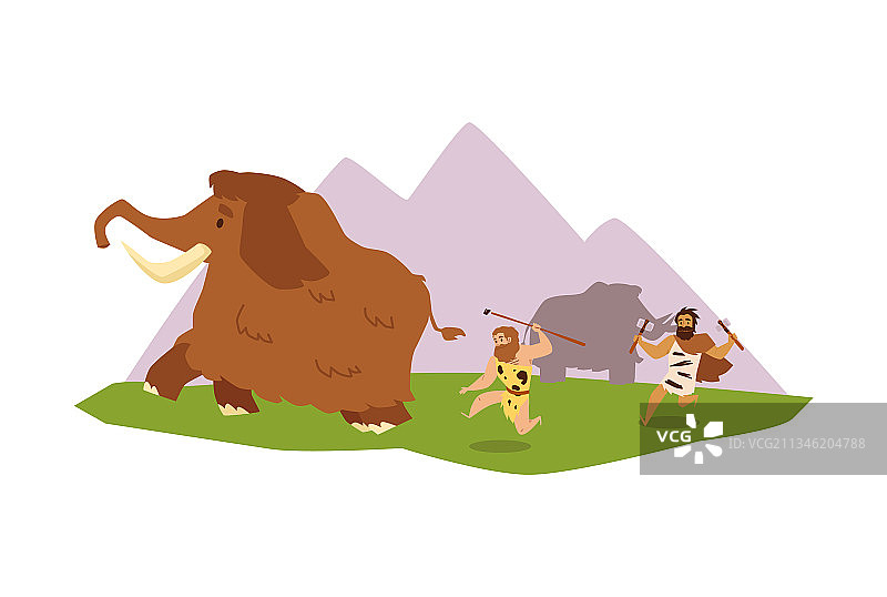 原始人狩猎大型动物图片素材