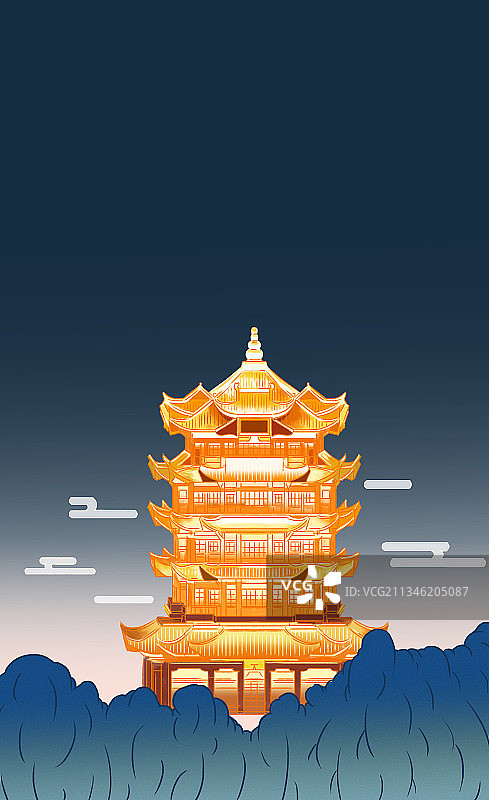 中国历史建筑古代亭台楼阁湖北武汉旅游景点黄鹤楼背景插画图片素材