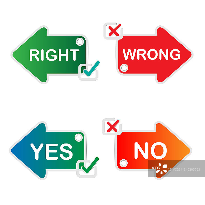 箭头标签，带有复选标记的是与否文本图片素材