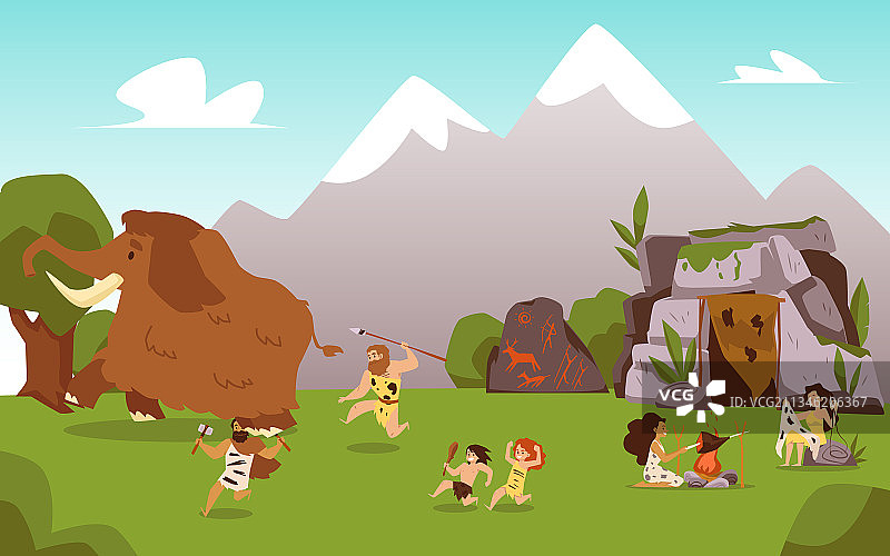 石器时代原始部落人的生活图片素材