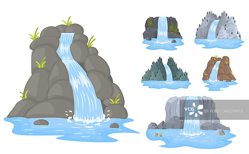 悬崖上倾泻而下的清澈瀑布图片素材