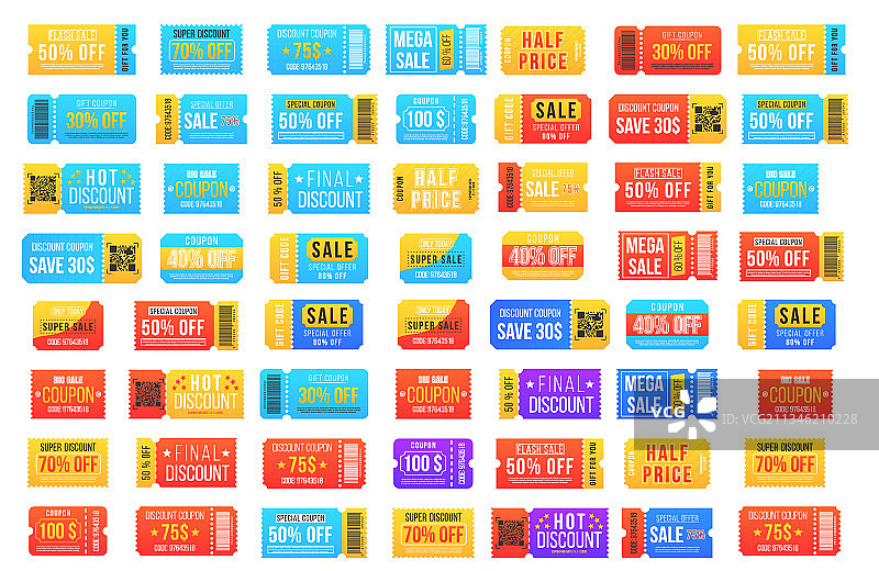 优惠券折扣票上的大型超级促销活动图片素材