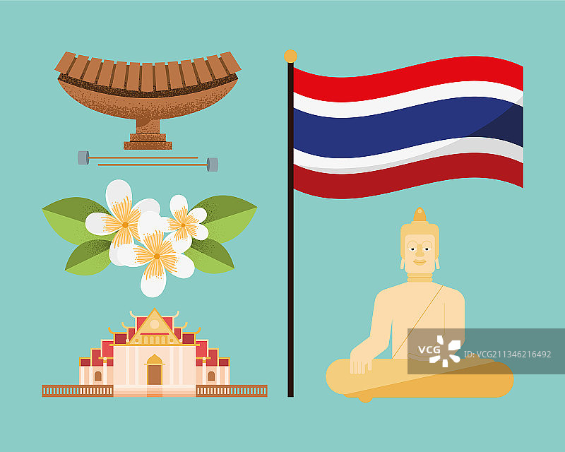五个泰国标志性元素图片素材