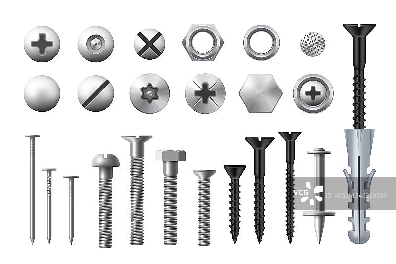 金属螺栓螺钉螺母和钉子或紧固件图片素材