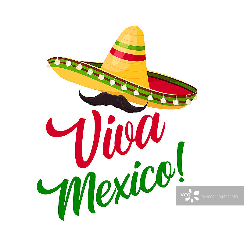 墨西哥万岁主题草帽和胡须图片素材