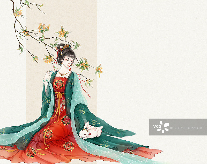 十二花神桂花与汉服少女图片素材