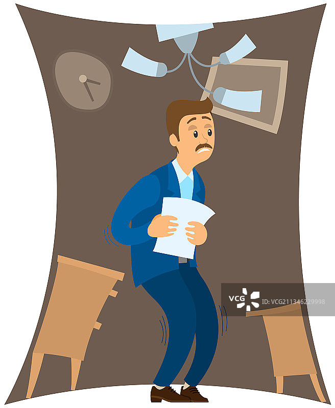 站在收缩房间里惊恐的商人图片素材