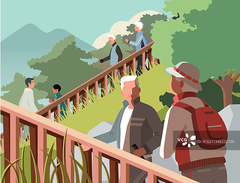 老年夫妇登山图片素材