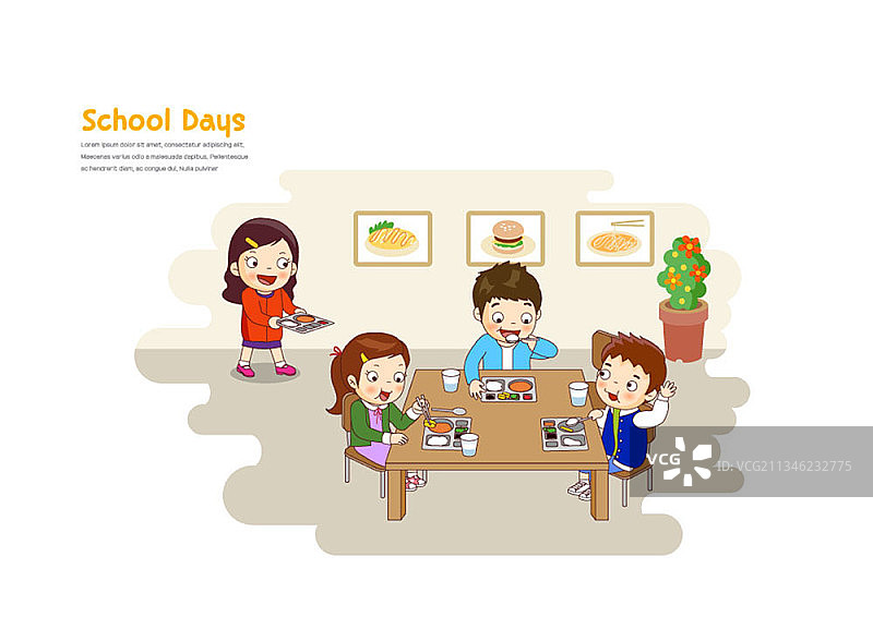 学生们在学校食堂吃午餐图片素材