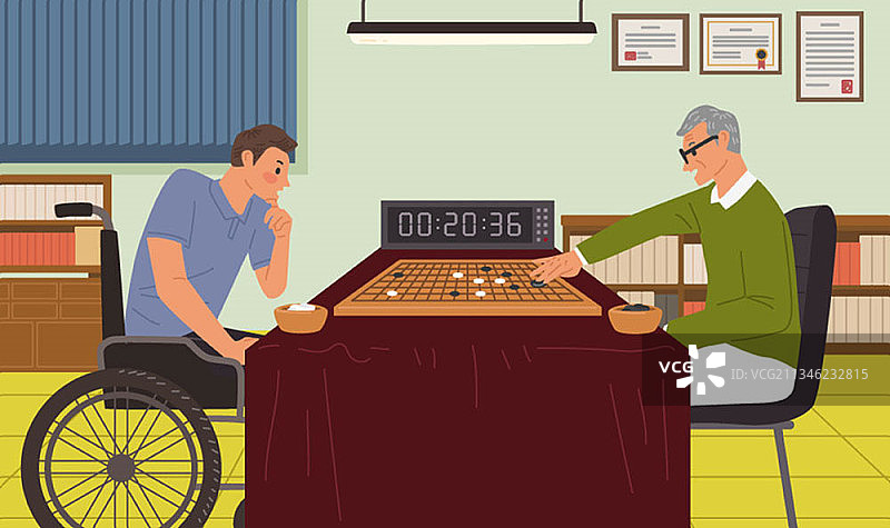 正在下围棋的残疾男子图片素材