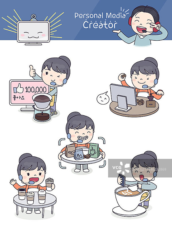 女孩制作咖啡并直播图片素材