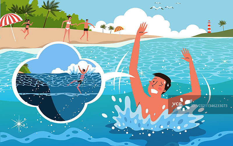 遵守安全规则在海中游泳的一家人图片素材