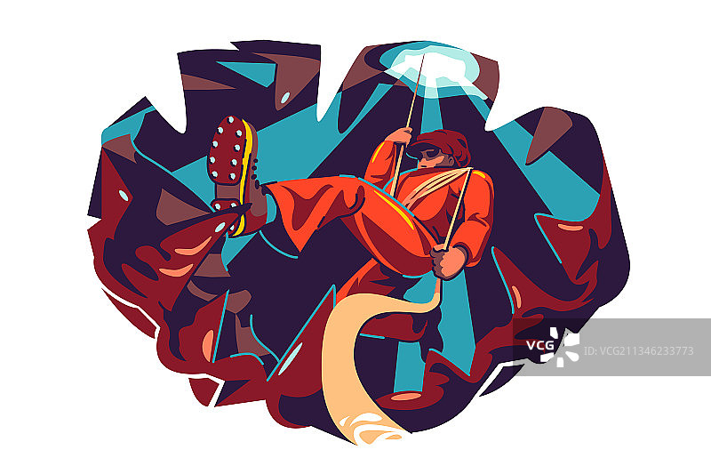 专业洞穴探险者攀登洞穴内部图片素材