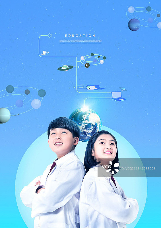 穿着实验服的男孩和女孩图片素材
