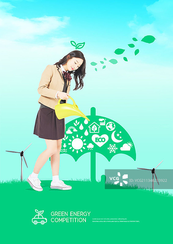 身穿校服的女孩宣传绿色能源图片素材