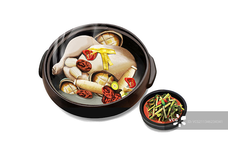 泡菜鸡汤插画图片素材