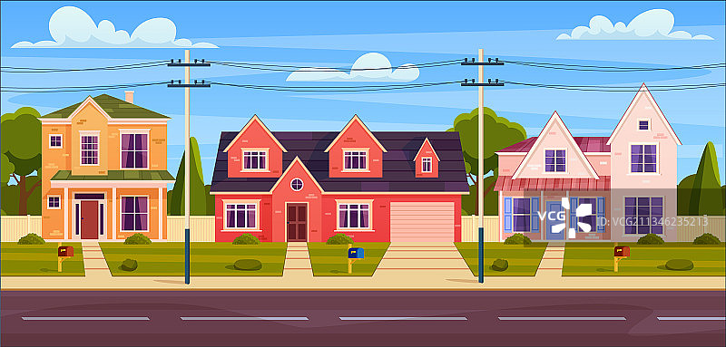 郊区街道上的乡村小屋建筑图片素材