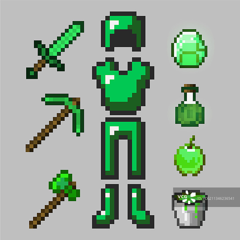祖母绿像素盔甲大合集图片素材