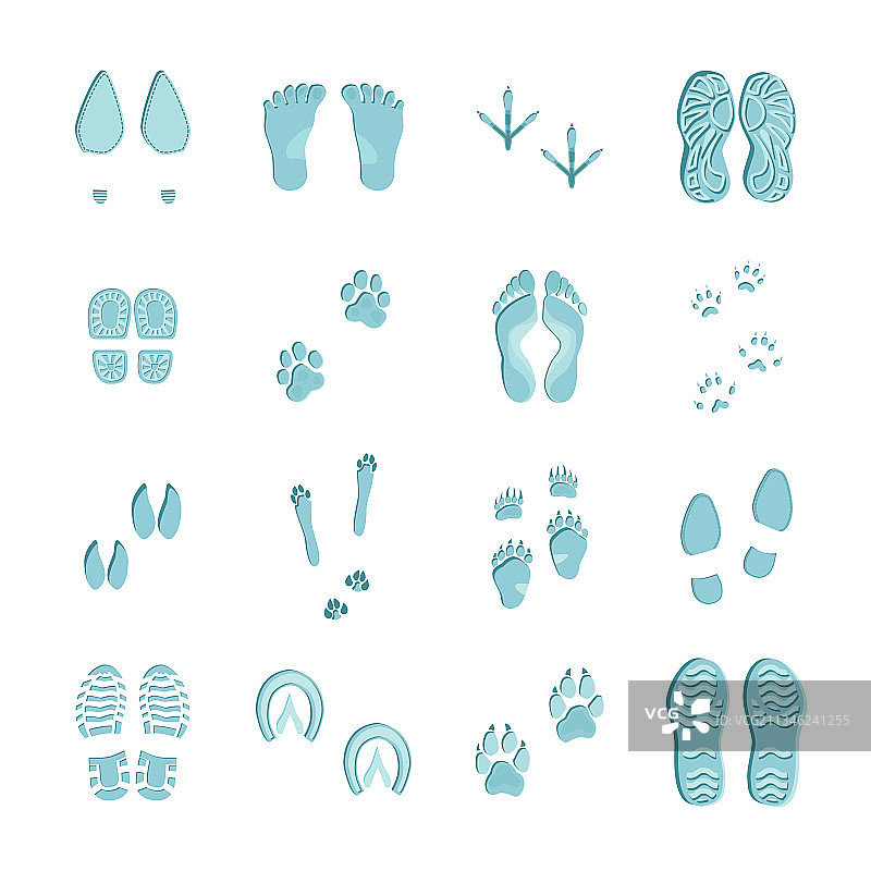 白色背景上的冰蓝色脚印图片素材