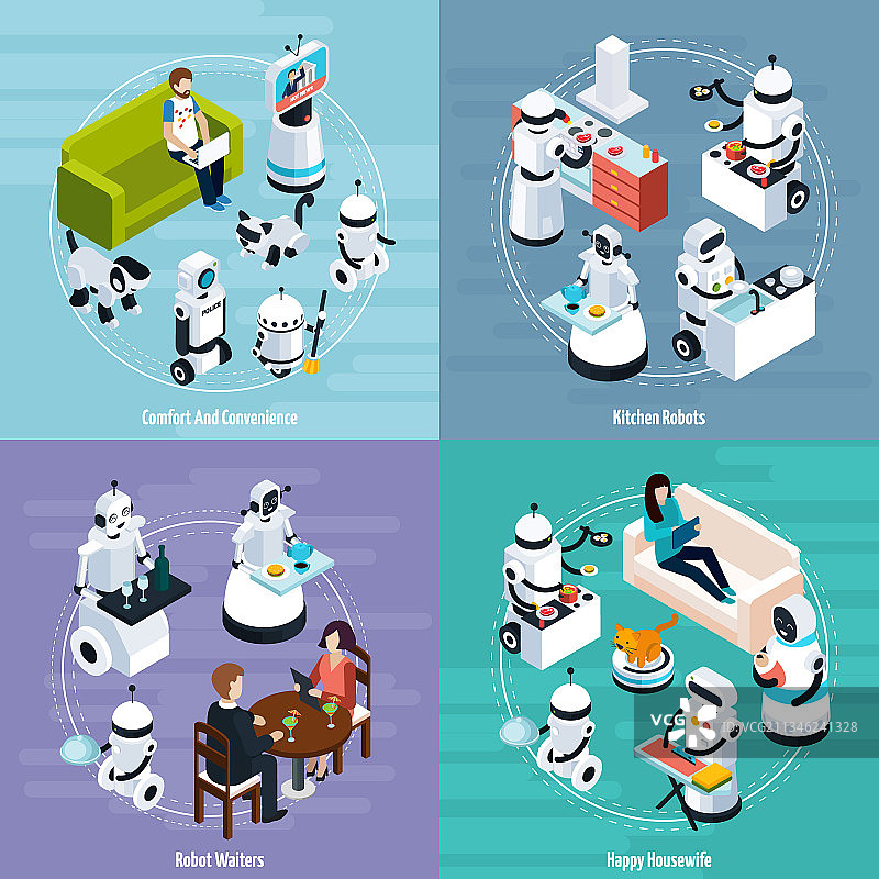 家用机器人2.5D设计概念图片素材