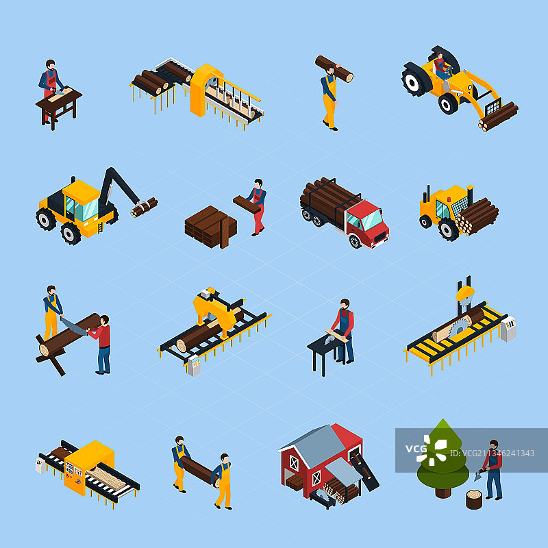 锯木厂2.5D图标集图片素材