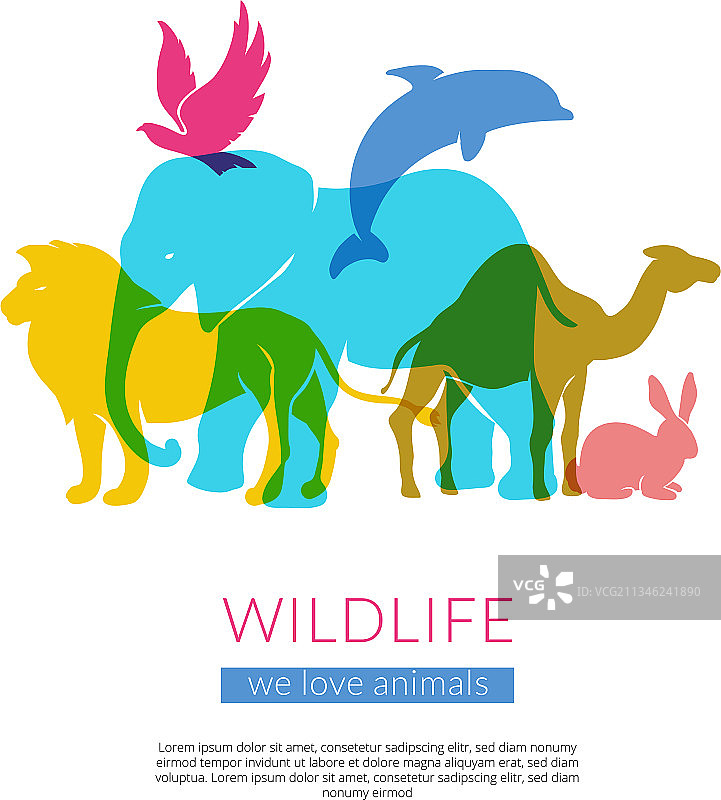 野生动物扁平剪影组合图片素材