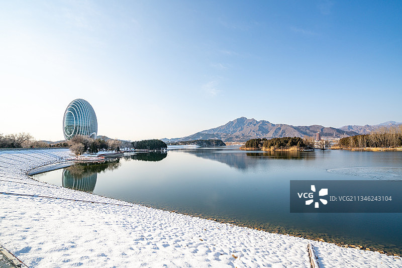 冬季雪后雁栖湖自然风光图片素材