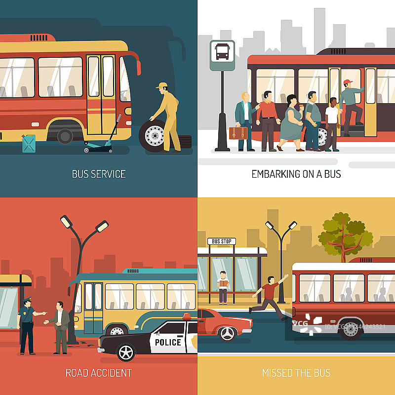 4个扁平风格的公交车站图标图片素材