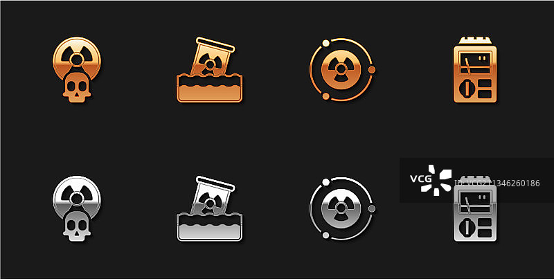 将放射性废物放入桶内和剂量计中图片素材