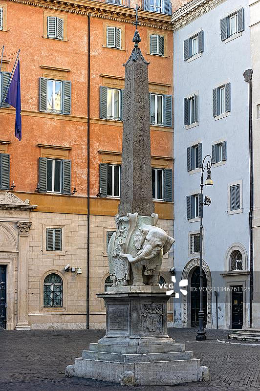 米内瓦的普尔奇诺，贝尔尼尼的方尖碑象，米内瓦广场，罗马，拉齐奥，意大利，欧洲图片素材