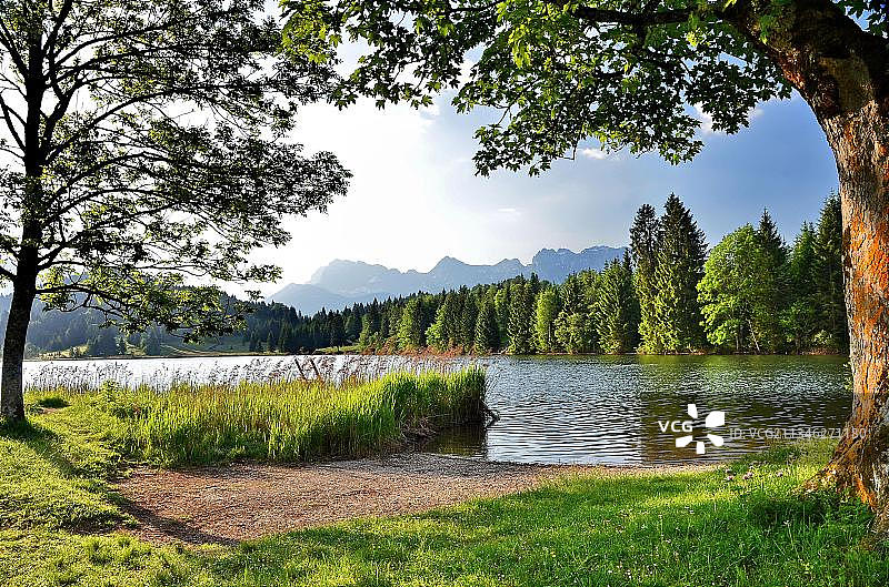 德国巴伐利亚的夏日山湖风光图片素材