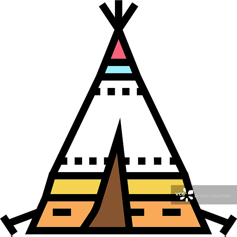 印第安圆锥帐篷Boho彩色图标图片素材