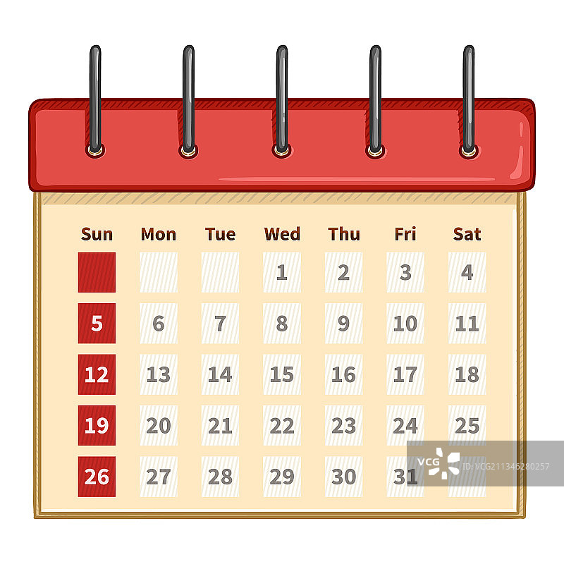 白色背景上的日历卡通图片素材