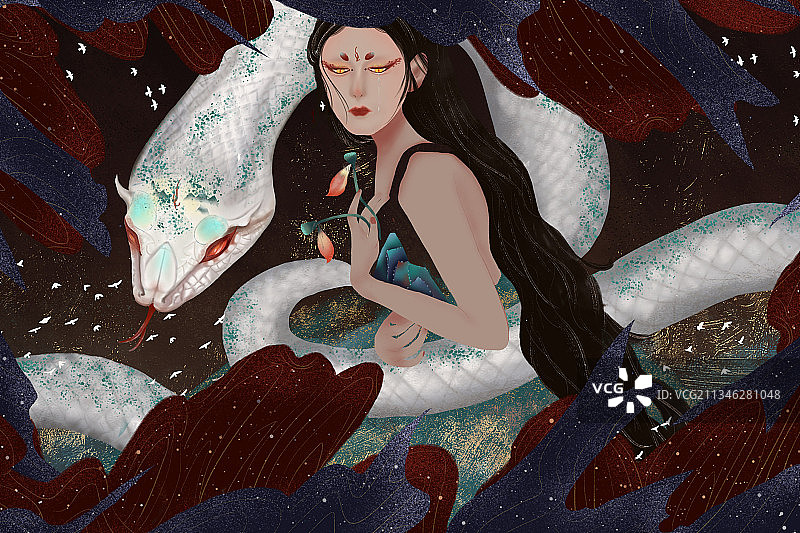 人与自然之蛇女图片素材