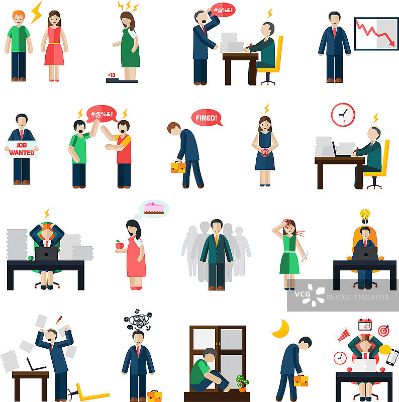 压力抑郁心理健康图标集图片素材