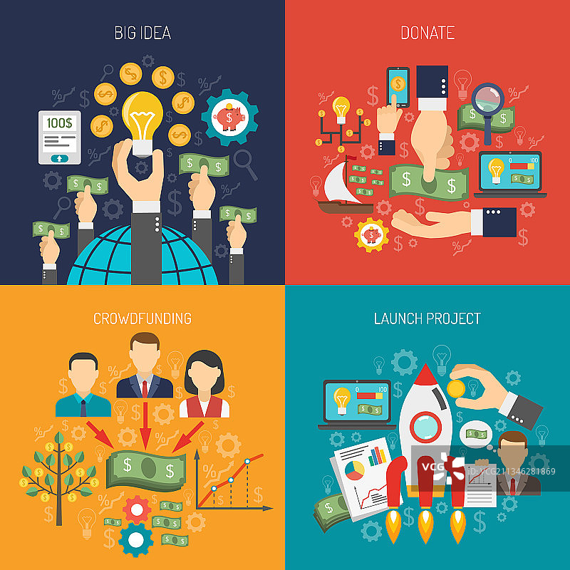 众筹扁平化套装图片素材