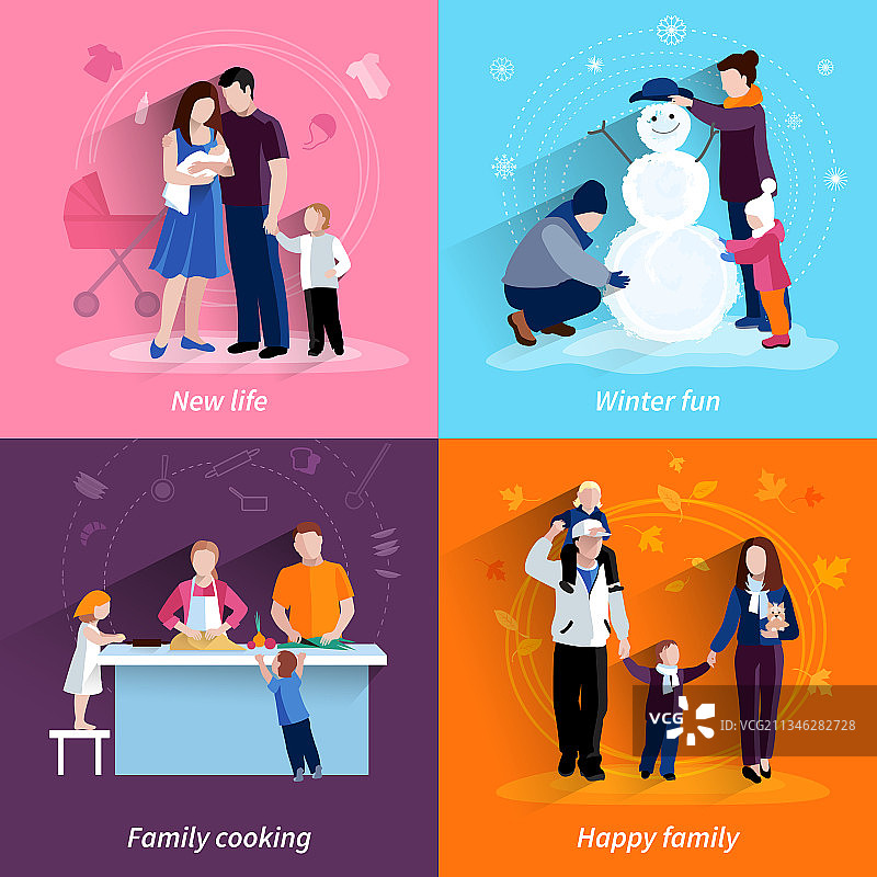 育儿4个扁平图标正方形合集图片素材