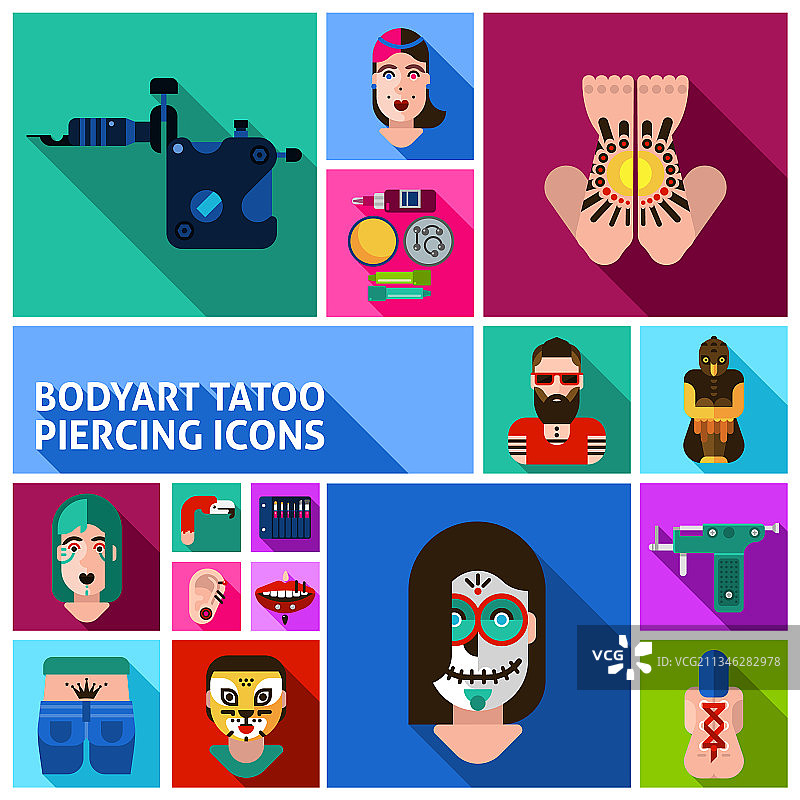 人体彩绘纹身穿孔图案合集图片素材