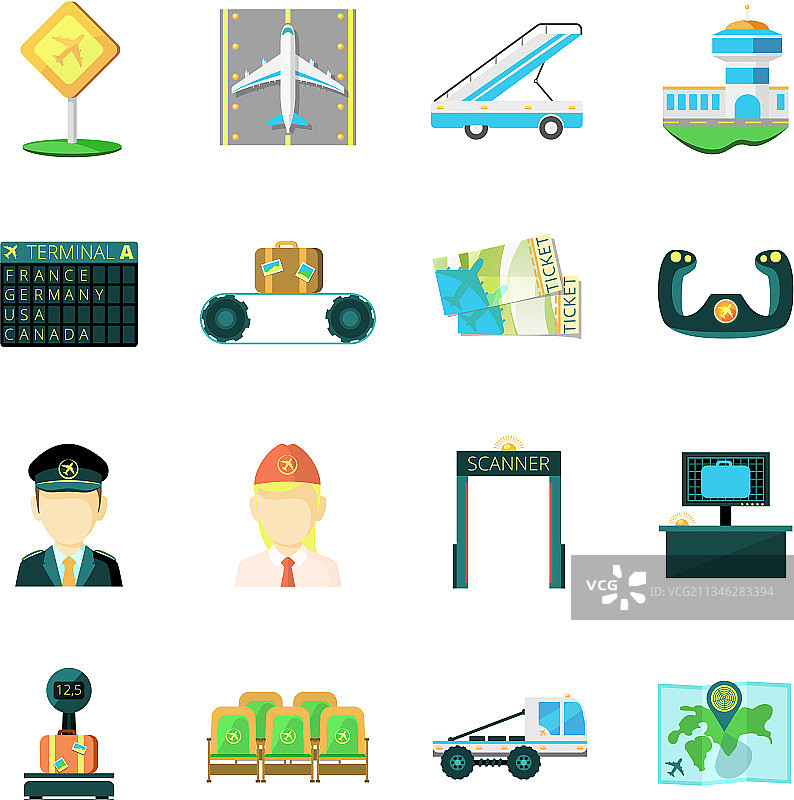 机场扁平图标合集图片素材
